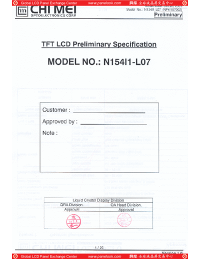 . Various Panel CMO N154I1-L07 2 [DS]  . Various LCD Panels Panel_CMO_N154I1-L07_2_[DS].pdf