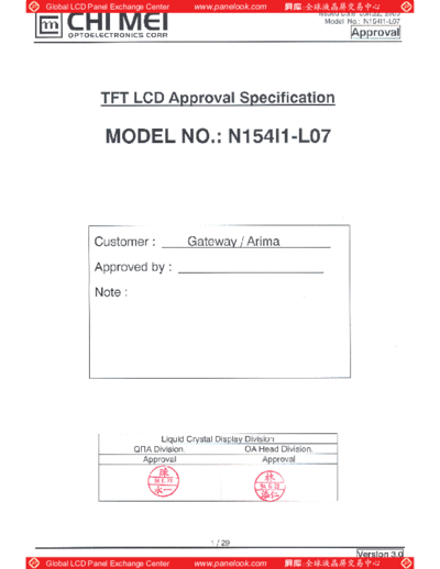 . Various Panel CMO N154I1-L07 6 [DS]  . Various LCD Panels Panel_CMO_N154I1-L07_6_[DS].pdf