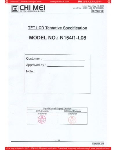 . Various Panel CMO N154I1-L08 0 [DS]  . Various LCD Panels Panel_CMO_N154I1-L08_0_[DS].pdf