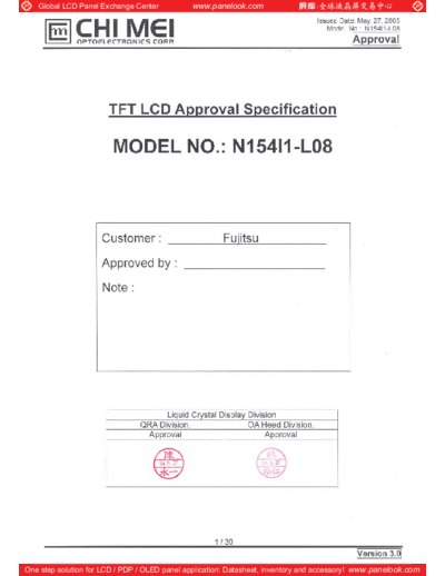 . Various Panel CMO N154I1-L08 2 [DS]  . Various LCD Panels Panel_CMO_N154I1-L08_2_[DS].pdf