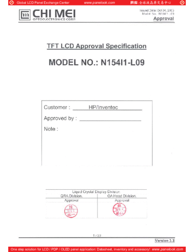 . Various Panel CMO N154I1-L09 1 [DS]  . Various LCD Panels Panel_CMO_N154I1-L09_1_[DS].pdf
