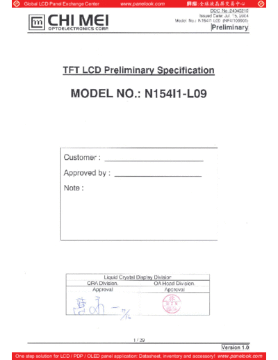 . Various Panel CMO N154I1-L09 2 [DS]  . Various LCD Panels Panel_CMO_N154I1-L09_2_[DS].pdf