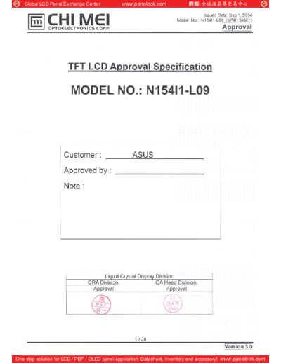 . Various Panel CMO N154I1-L09 3 [DS]  . Various LCD Panels Panel_CMO_N154I1-L09_3_[DS].pdf