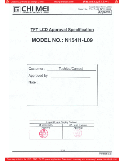 . Various Panel CMO N154I1-L09 5 [DS]  . Various LCD Panels Panel_CMO_N154I1-L09_5_[DS].pdf