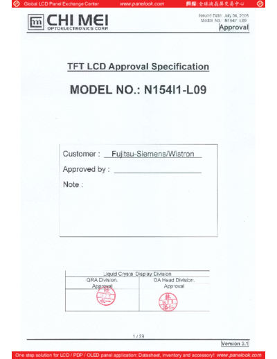 . Various Panel CMO N154I1-L09 8 [DS]  . Various LCD Panels Panel_CMO_N154I1-L09_8_[DS].pdf