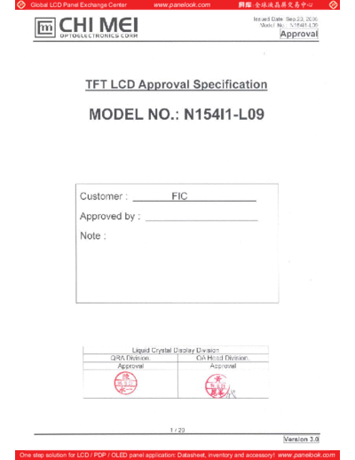 . Various Panel CMO N154I1-L09 10 [DS]  . Various LCD Panels Panel_CMO_N154I1-L09_10_[DS].pdf