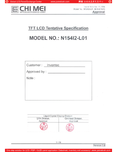 . Various Panel CMO N154I2-L01 3 [DS]  . Various LCD Panels Panel_CMO_N154I2-L01_3_[DS].pdf