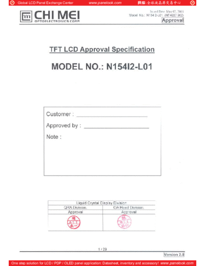 . Various Panel CMO N154I2-L01 4 [DS]  . Various LCD Panels Panel_CMO_N154I2-L01_4_[DS].pdf