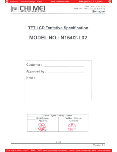 . Various Panel CMO N154I2-L02 0 [DS]  . Various LCD Panels Panel_CMO_N154I2-L02_0_[DS].pdf