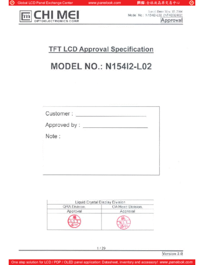 . Various Panel CMO N154I2-L02 4 [DS]  . Various LCD Panels Panel_CMO_N154I2-L02_4_[DS].pdf