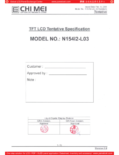 . Various Panel CMO N154I2-L03 0 [DS]  . Various LCD Panels Panel_CMO_N154I2-L03_0_[DS].pdf