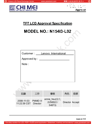 . Various Panel CMO N154I3-L02 4 [DS]  . Various LCD Panels Panel_CMO_N154I3-L02_4_[DS].pdf