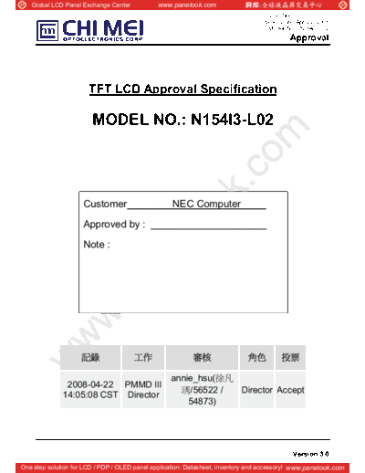 . Various Panel CMO N154I3-L02 9 [DS]  . Various LCD Panels Panel_CMO_N154I3-L02_9_[DS].pdf
