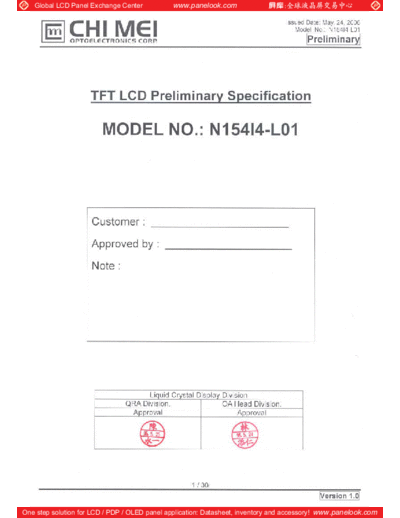 . Various Panel CMO N154I4-L01 1 [DS]  . Various LCD Panels Panel_CMO_N154I4-L01_1_[DS].pdf