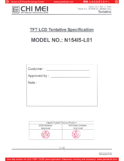 . Various Panel CMO N154I5-L01 0 [DS]  . Various LCD Panels Panel_CMO_N154I5-L01_0_[DS].pdf