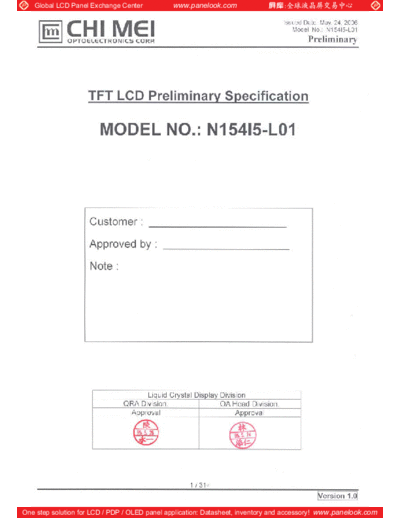 . Various Panel CMO N154I5-L01 2 [DS]  . Various LCD Panels Panel_CMO_N154I5-L01_2_[DS].pdf