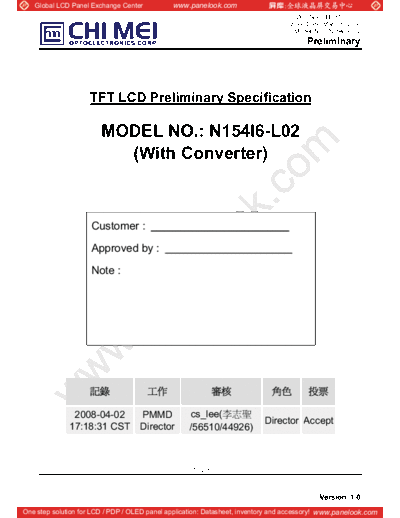 . Various Panel CMO N154I6-L02 2 [DS]  . Various LCD Panels Panel_CMO_N154I6-L02_2_[DS].pdf