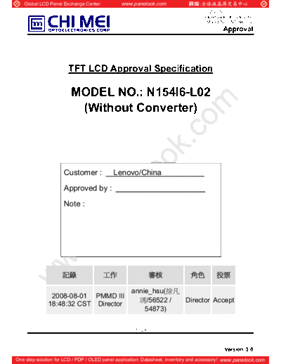 . Various Panel CMO N154I6-L02 5 [DS]  . Various LCD Panels Panel_CMO_N154I6-L02_5_[DS].pdf
