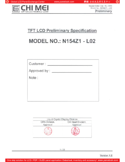 . Various Panel CMO N154Z1-L02 0 [DS]  . Various LCD Panels Panel_CMO_N154Z1-L02_0_[DS].pdf