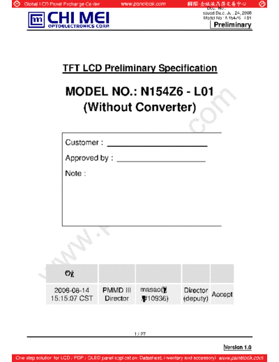 . Various Panel CMO N154Z6-L01 0 [DS]  . Various LCD Panels Panel_CMO_N154Z6-L01_0_[DS].pdf