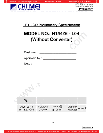 . Various Panel CMO N154Z6-L04 0 [DS]  . Various LCD Panels Panel_CMO_N154Z6-L04_0_[DS].pdf