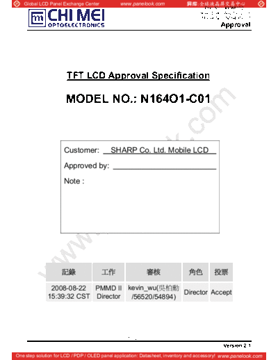 . Various Panel CMO N164O1-C01 2 [DS]  . Various LCD Panels Panel_CMO_N164O1-C01_2_[DS].pdf
