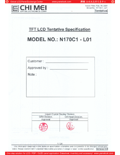 . Various Panel CMO N170C1-L01 0 [DS]  . Various LCD Panels Panel_CMO_N170C1-L01_0_[DS].pdf