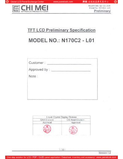 . Various Panel CMO N170C2-L01 4 [DS]  . Various LCD Panels Panel_CMO_N170C2-L01_4_[DS].pdf