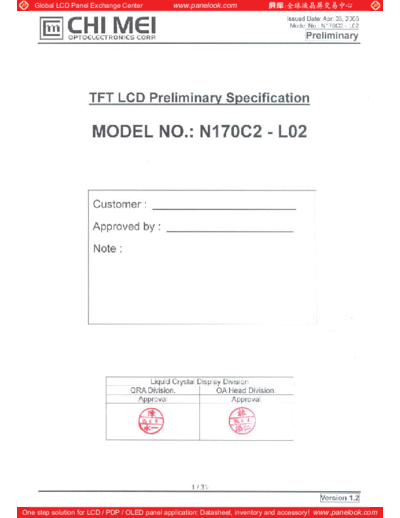 . Various Panel CMO N170C2-L02 3 [DS]  . Various LCD Panels Panel_CMO_N170C2-L02_3_[DS].pdf