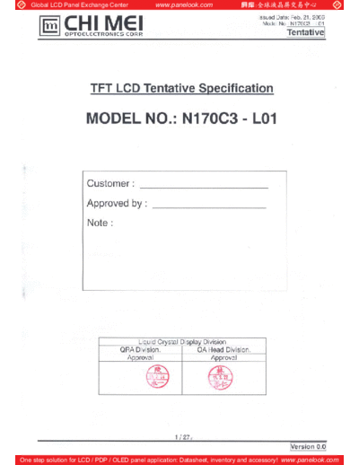 . Various Panel CMO N170C3-L01 1 [DS]  . Various LCD Panels Panel_CMO_N170C3-L01_1_[DS].pdf