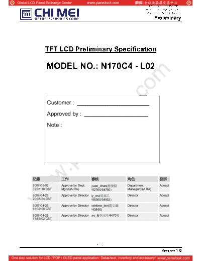 . Various Panel CMO N170C4-L02 1 [DS]  . Various LCD Panels Panel_CMO_N170C4-L02_1_[DS].pdf