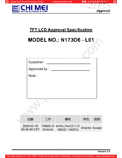 . Various Panel CMO N173O6-L01 0 [DS]  . Various LCD Panels Panel_CMO_N173O6-L01_0_[DS].pdf