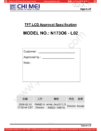 . Various Panel CMO N173O6-L02 0 [DS]  . Various LCD Panels Panel_CMO_N173O6-L02_0_[DS].pdf