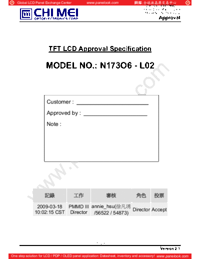 . Various Panel CMO N173O6-L02 1 [DS]  . Various LCD Panels Panel_CMO_N173O6-L02_1_[DS].pdf