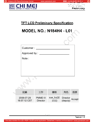 . Various Panel CMO N184H4-L01 2 [DS]  . Various LCD Panels Panel_CMO_N184H4-L01_2_[DS].pdf