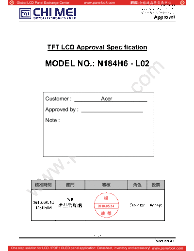 . Various Panel CMO N184H6-L02 2 [DS]  . Various LCD Panels Panel_CMO_N184H6-L02_2_[DS].pdf