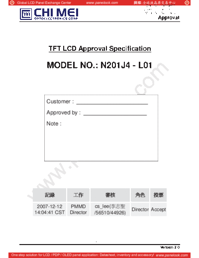 . Various Panel CMO N201J4-L01 0 [DS]  . Various LCD Panels Panel_CMO_N201J4-L01_0_[DS].pdf
