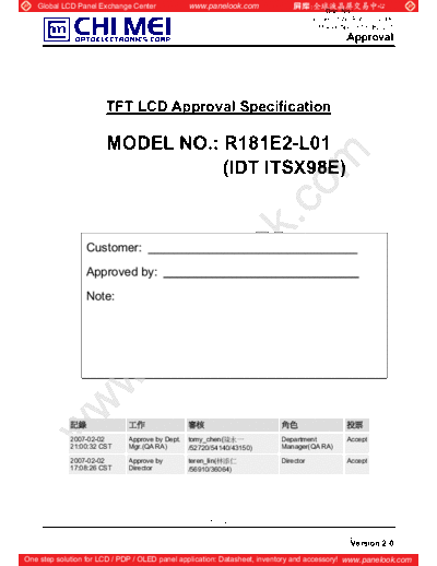 . Various Panel CMO R181E2-L01 0 [DS]  . Various LCD Panels Panel_CMO_R181E2-L01_0_[DS].pdf