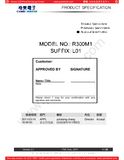 . Various Panel CMO R300M1-L01 0 [DS]  . Various LCD Panels Panel_CMO_R300M1-L01_0_[DS].pdf