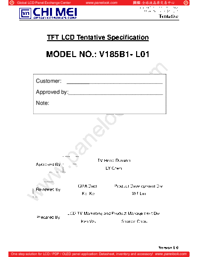 . Various Panel CMO V185B1-L01 0 [DS]  . Various LCD Panels Panel_CMO_V185B1-L01_0_[DS].pdf