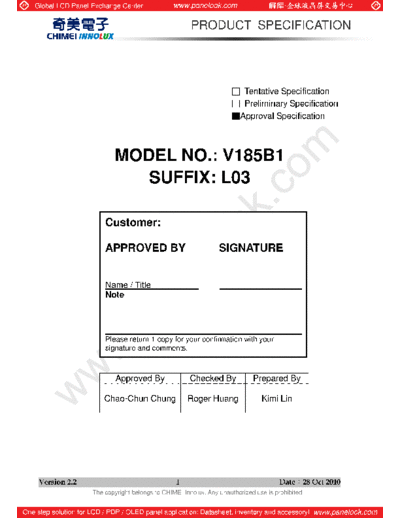 . Various Panel CMO V185B1-L03 0 [DS]  . Various LCD Panels Panel_CMO_V185B1-L03_0_[DS].pdf