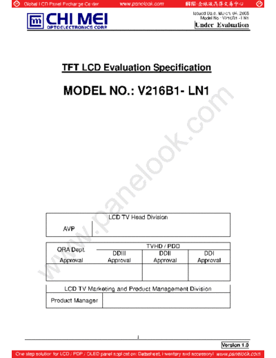 . Various Panel CMO V216B1-LN1 0 [DS]  . Various LCD Panels Panel_CMO_V216B1-LN1_0_[DS].pdf