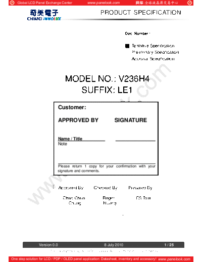 . Various Panel CMO V236H4-LE1 0 [DS]  . Various LCD Panels Panel_CMO_V236H4-LE1_0_[DS].pdf