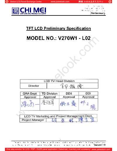 . Various Panel CMO V270W1-L02 0 [DS]  . Various LCD Panels Panel_CMO_V270W1-L02_0_[DS].pdf