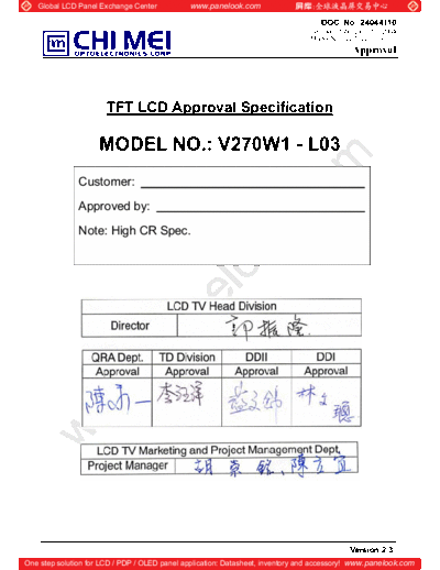 . Various Panel CMO V270W1-L03 0 [DS]  . Various LCD Panels Panel_CMO_V270W1-L03_0_[DS].pdf