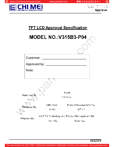 . Various Panel CMO V315B3-P04 0 [DS]  . Various LCD Panels Panel_CMO_V315B3-P04_0_[DS].pdf