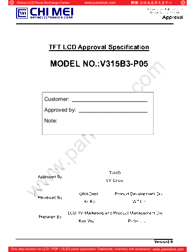 . Various Panel CMO V315B3-P05 0 [DS]  . Various LCD Panels Panel_CMO_V315B3-P05_0_[DS].pdf