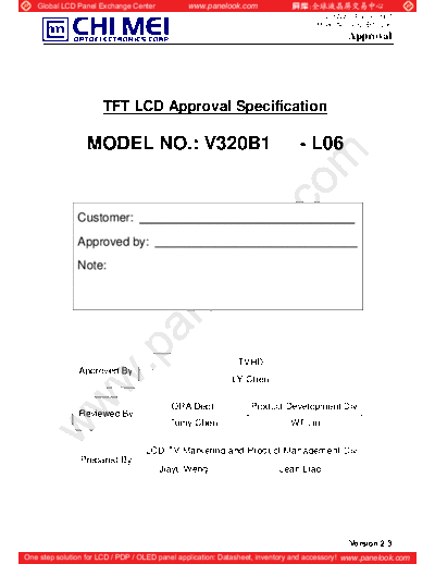 . Various Panel CMO V320B1-L06 0 [DS]  . Various LCD Panels Panel_CMO_V320B1-L06_0_[DS].pdf