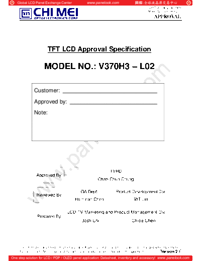 . Various Panel CMO V370H3-L02 2 [DS]  . Various LCD Panels Panel_CMO_V370H3-L02_2_[DS].pdf