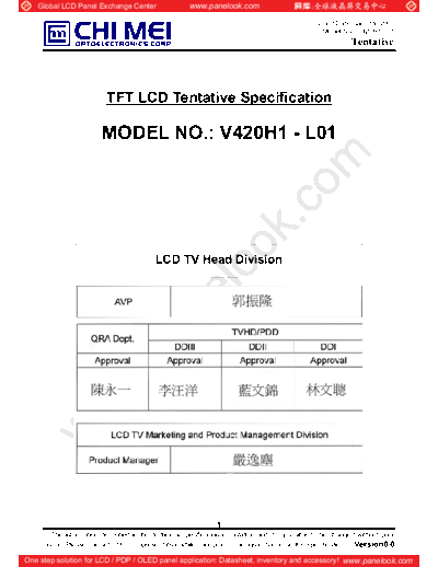 . Various Panel CMO V420H1-L01 0 [DS]  . Various LCD Panels Panel_CMO_V420H1-L01_0_[DS].pdf